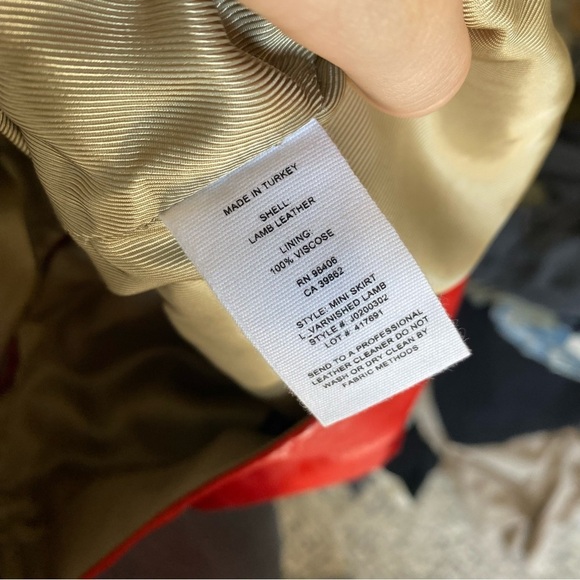 Theory Lamb Leather Mini Skirt Light Poppy Varnished Lamb Red Sz 2 Small - Picture 5 of 5
